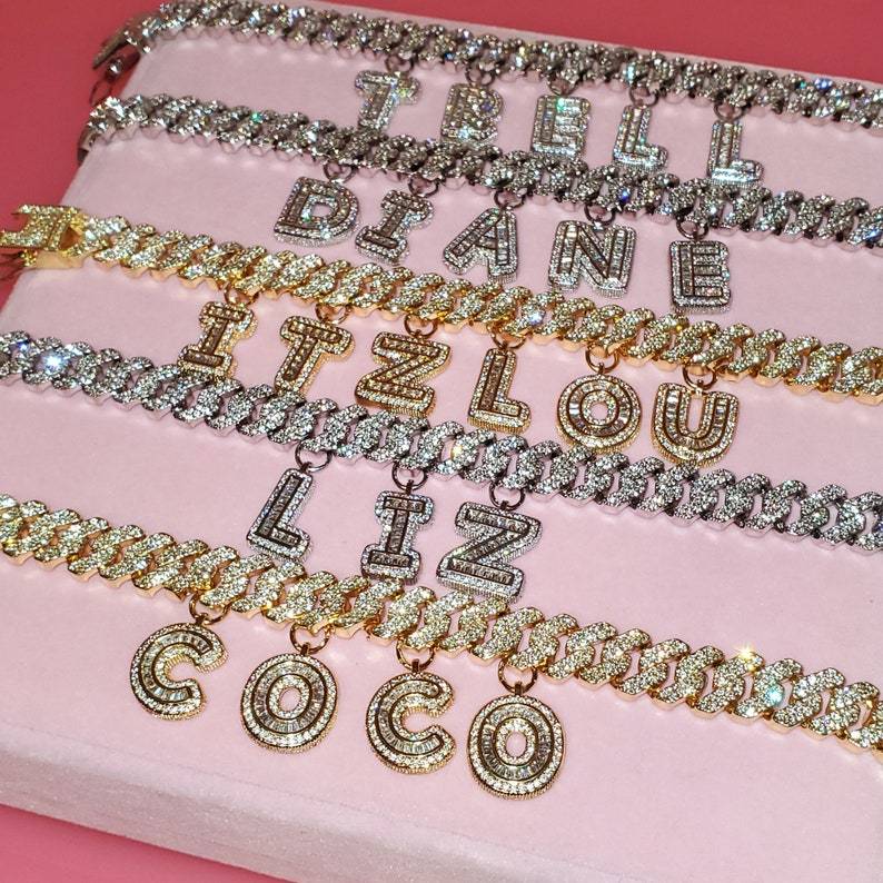 Personalized Cuban Link Iced Out Initial Letter Name Anklets-silviax
