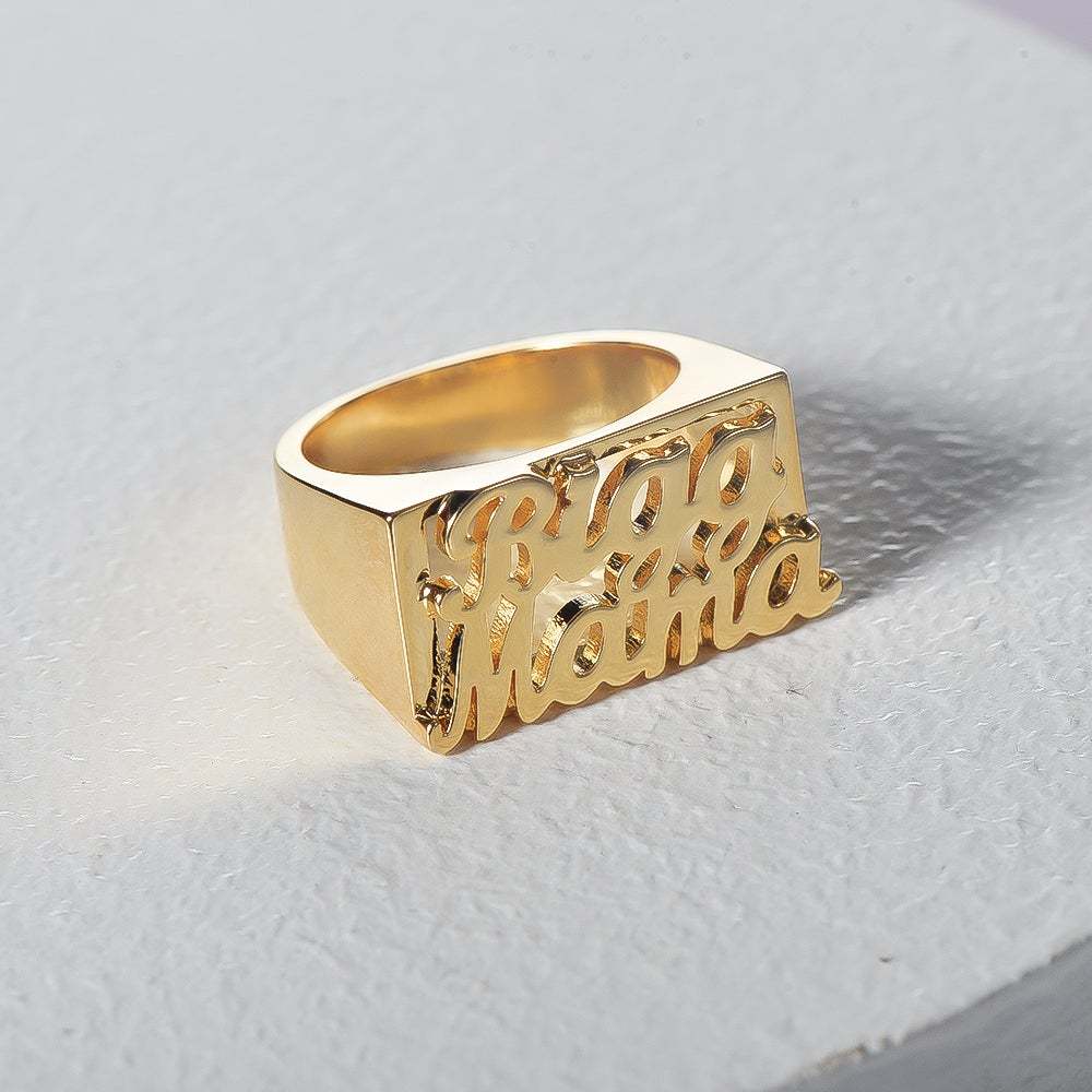 Double Name Gold Plated Personalized Custom Nameplate Couple Ring Jewelry for Woman Girlfriend Wife-silviax
