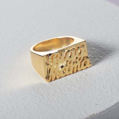 Double Name Gold Plated Personalized Custom Nameplate Couple Ring Jewelry for Woman Girlfriend Wife-silviax