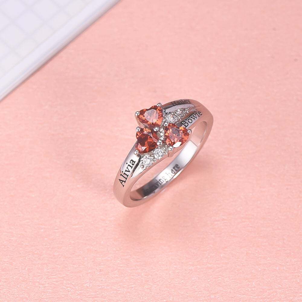 3 Birthstones & Names Personalized Engraved Mother Heart Ring-silviax