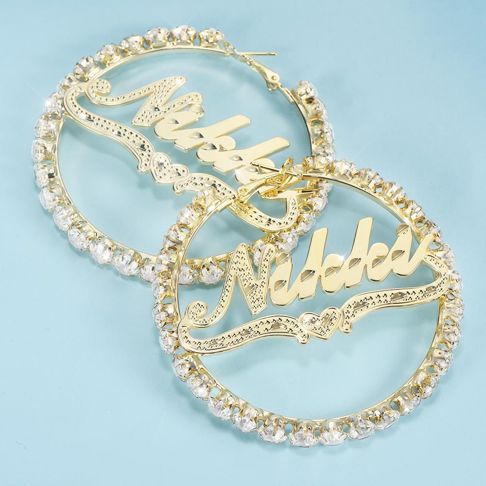 Gold Plated Personalized Hoop Name Earrings-silviax
