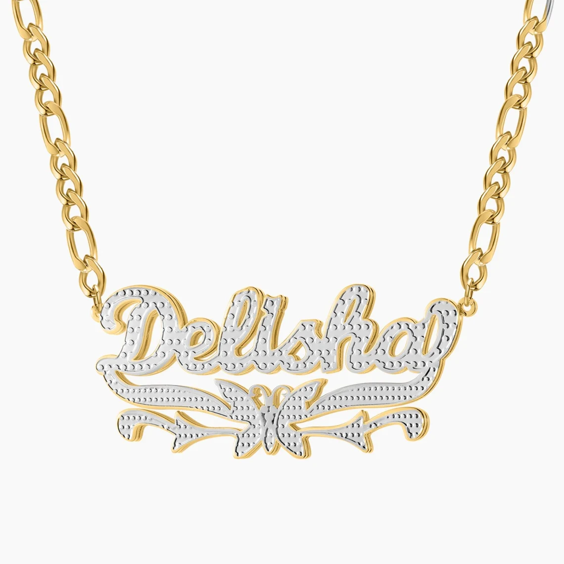 Double Layer Two Tone Butterfly Nameplate Gold Plated Personalized Custom Name Necklace-silviax