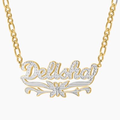 Double Layer Two Tone Butterfly Nameplate Gold Plated Personalized Custom Name Necklace-silviax