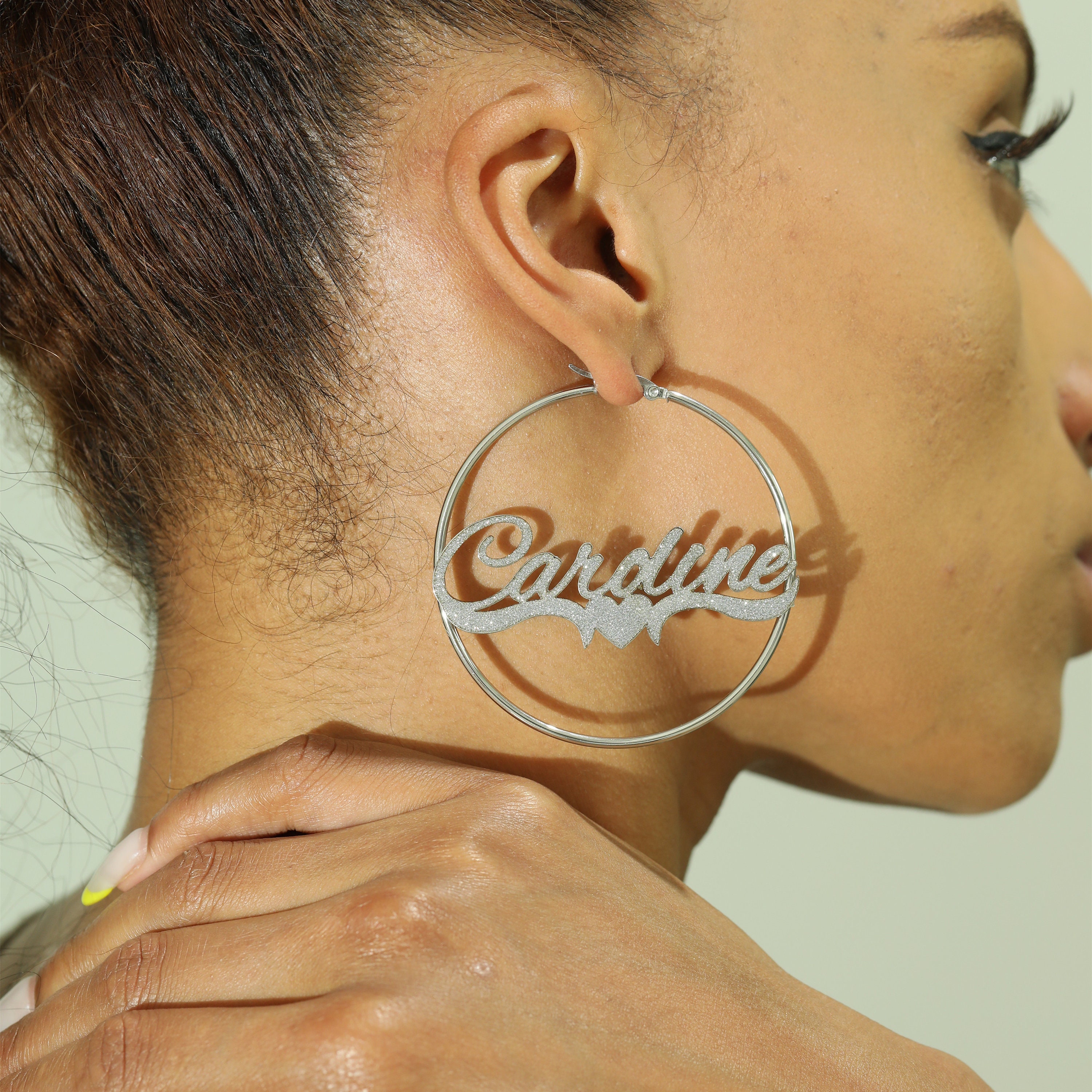 Bling Bling Hoop Earrings with Heart Personalized Gold Plated Name Earrings-silviax