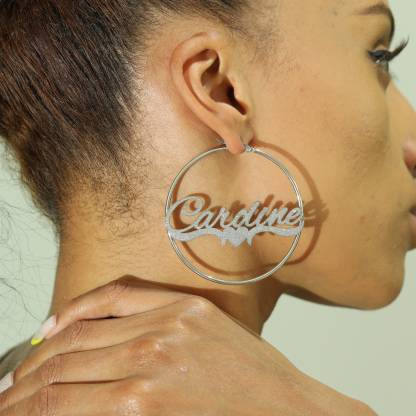 Bling Bling Hoop Earrings with Heart Personalized Gold Plated Name Earrings-silviax