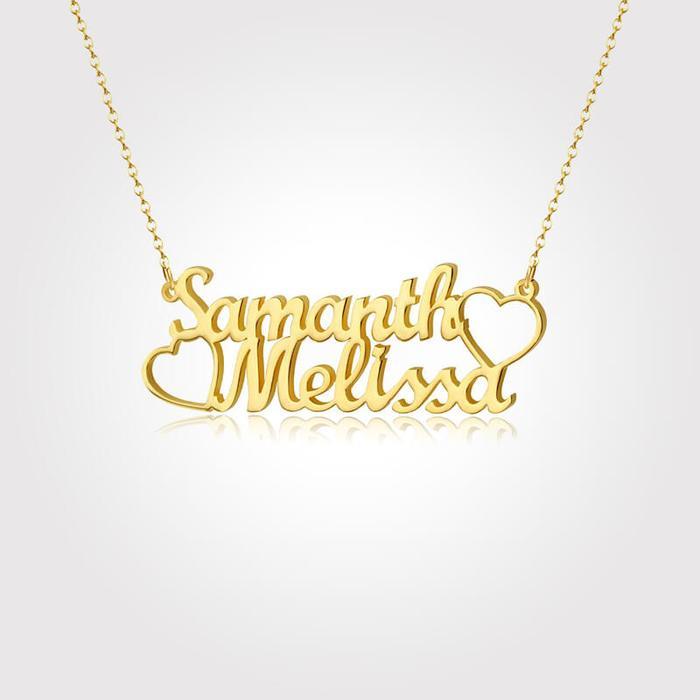 Gold Plated Personalized Two Names and Heart Pendant Name Necklace-silviax