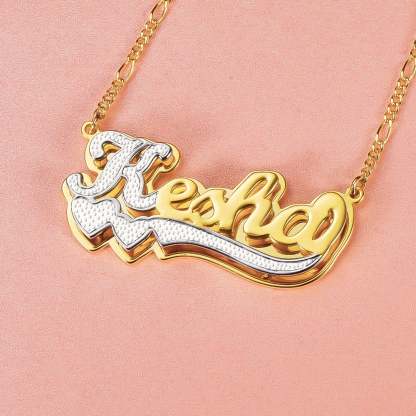 Gold Plated Two Heart Two Tone Double Layer Personalized Name Necklace-silviax
