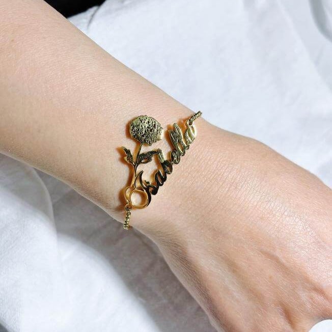 Birth Flower Personalized Custom Gold Plated Name Bracelet-silviax