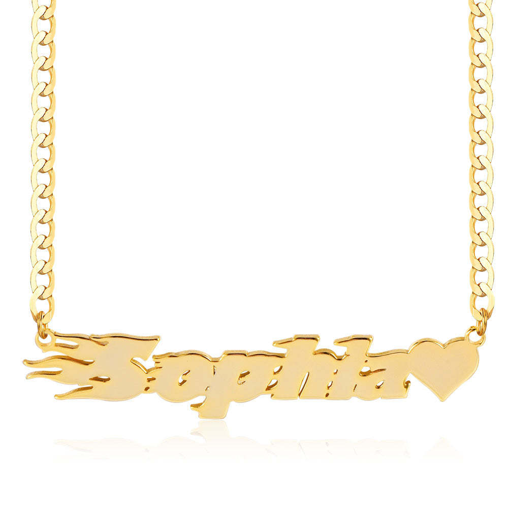 Italics Letters with Heart Nameplate Pendant Personalized Custom Name Necklace-silviax