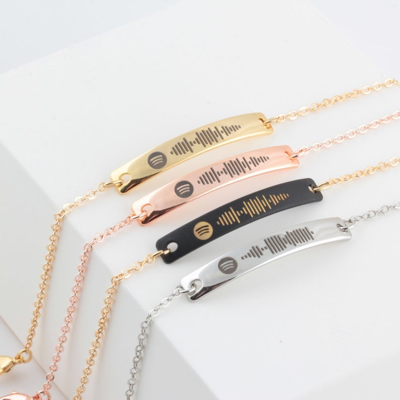 Spotify Code Scan Personalized Music Bar Bracelet Gold Plated-silviax