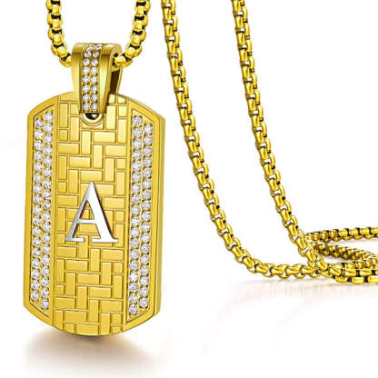 Cubic Zirconia Letter Pendant Personalized Initial Dog Tag Necklace-silviax