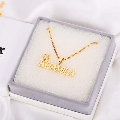 Capital Letter Nameplate with Crown Personalized Custom Gold Plated Name Necklace-silviax