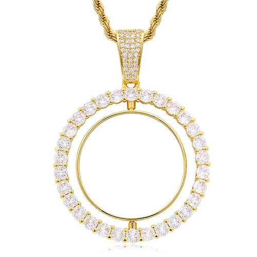 Rotating Double-Sided Round Pendant Gold Plated Personalized Photo Necklace-silviax
