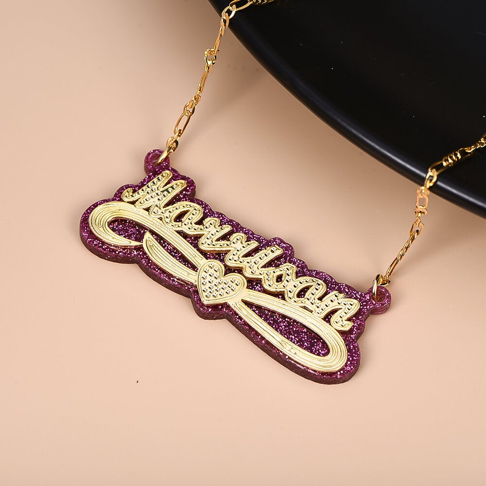 Acrylic Double Layer Heart Knot Personalized Custom Gold Plated Name Necklace-silviax