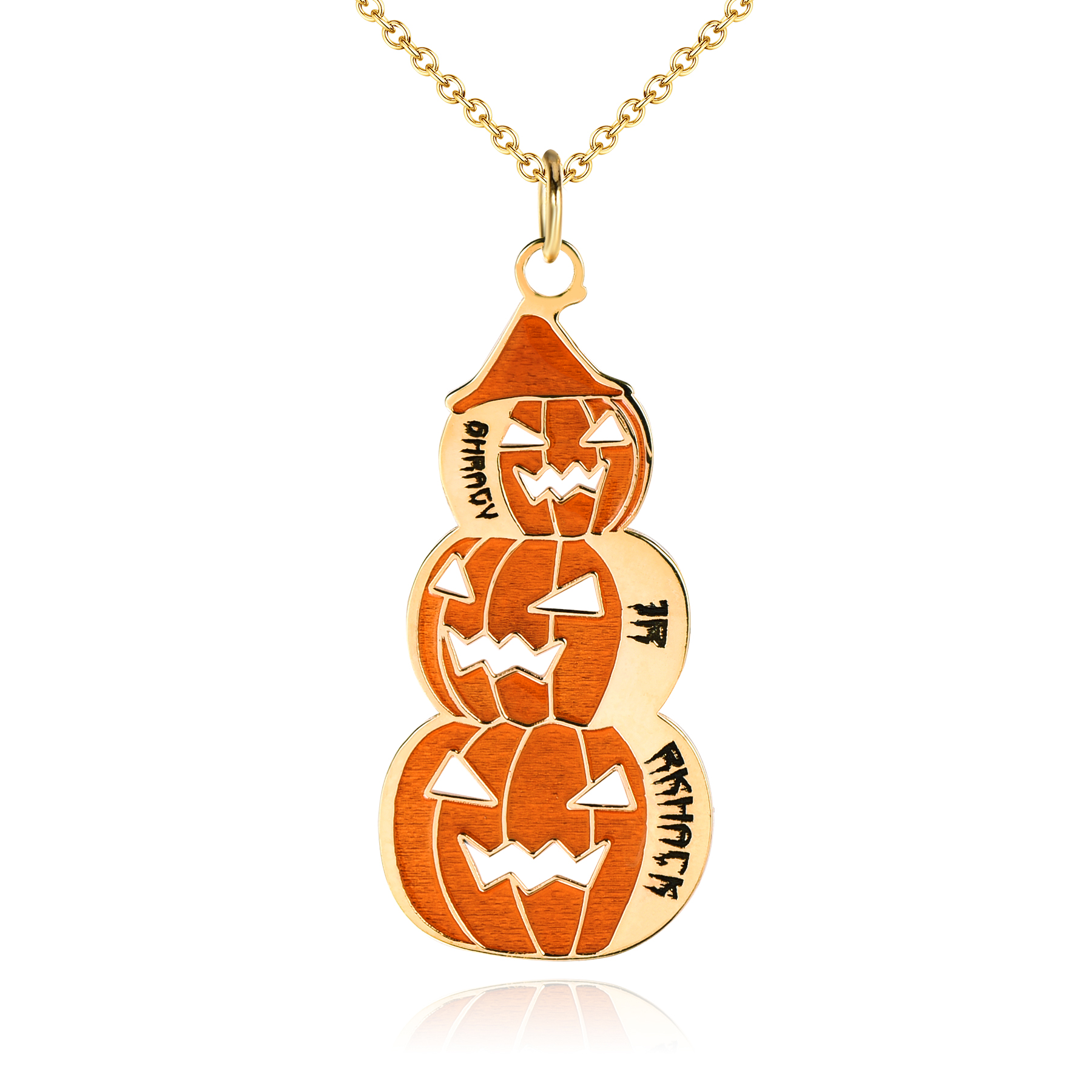 Halloween Pumpkins 3 Names Personalized Custom Gold Plated Name Necklace Kids Gift