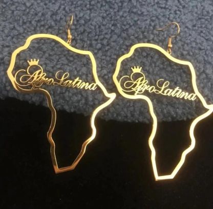 Punk African Map Personalized Custom Nameplate with Crown Name Earrings Women Earrings Gold Plated -silviax