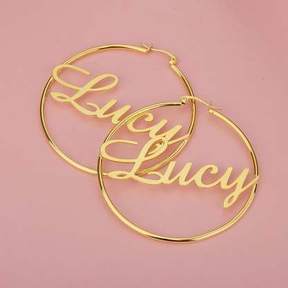 Gold Plated Hoop Personalized Name Earrings-silviax
