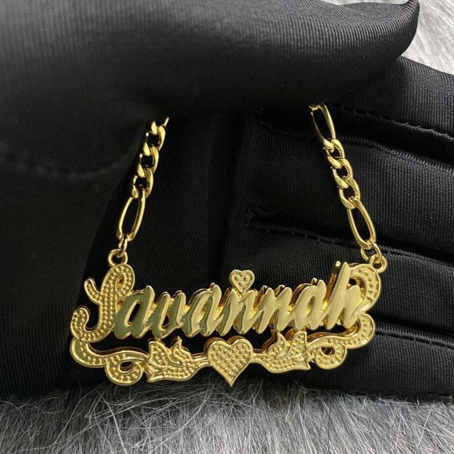 Double Layer with Heart and Birds Personalized Custom Gold Plated Name Necklace-silviax