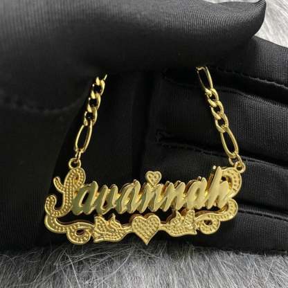 Double Layer with Heart and Birds Personalized Custom Gold Plated Name Necklace-silviax