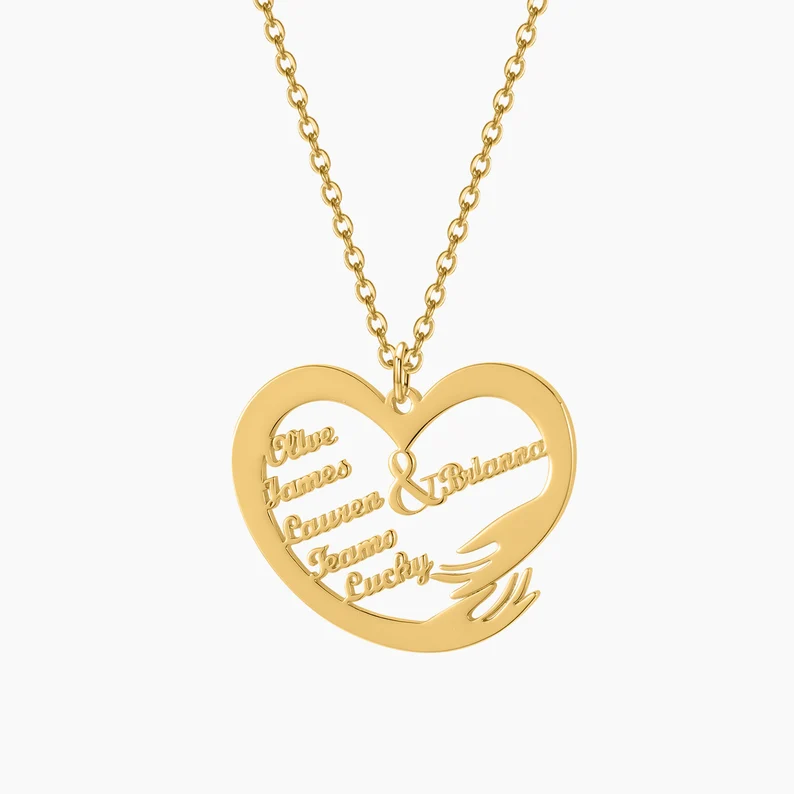 Heart Shaped Multiple Names Gold Plated Personalized Custom Name Necklace Family Gift 