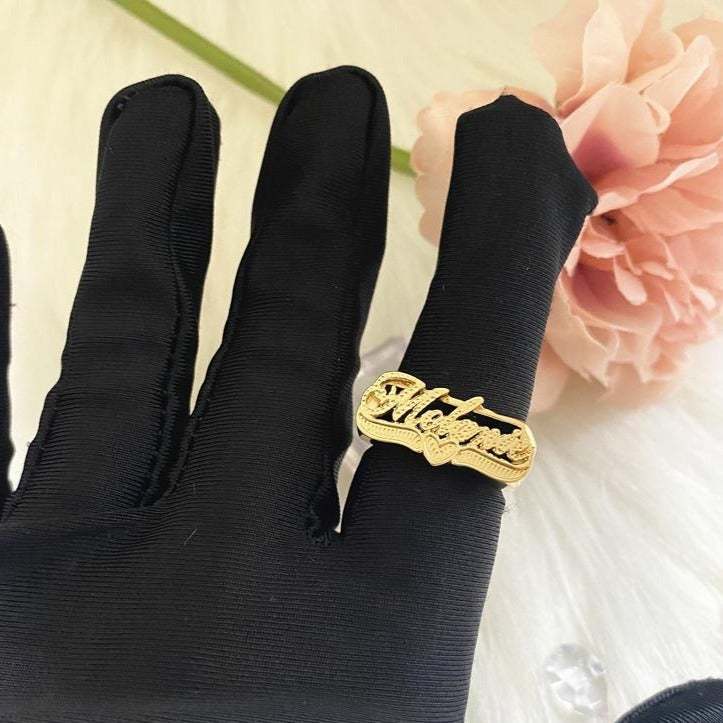Love Heart Personalized Custom Nameplate Gold Plated Name Ring Jewelry Gift for Women Girlfriend-silviax