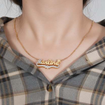 Two Tone Double Layer with Heart Gold Plated Personalized Custom 3D Name Necklace-silviax