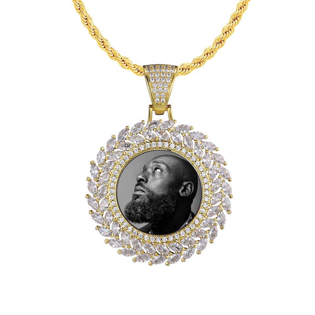 Custom Personalized Round Pendant Hip Hop Photo Necklace Gold Plated-silviax