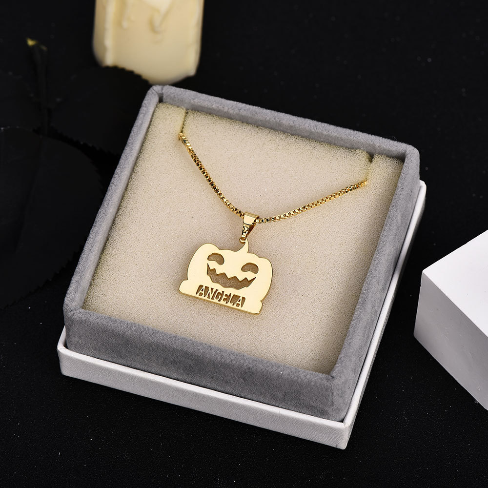 Halloween Box Chain Personalized Custom Pumpkin Nameplate Necklace-silviax