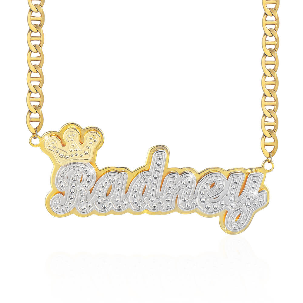 Mariner Chain Crown Double Plate Two Tone Personalized Custom Gold Plated Name Necklace-silviax