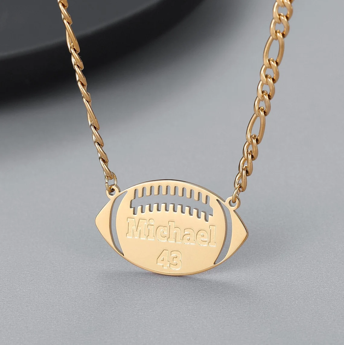 Gold Plated Sports American Football Pendant Personalized Name Necklace-silviax