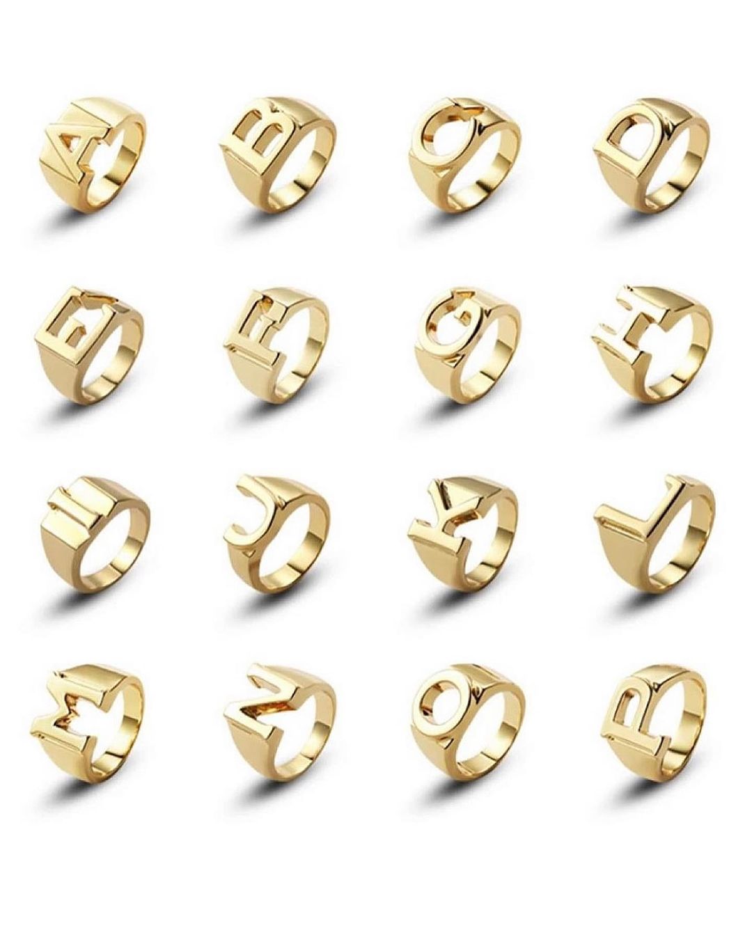 Personalized Custom Gold Plated Capital Letter Initial Ring Chunky Rings-silviax