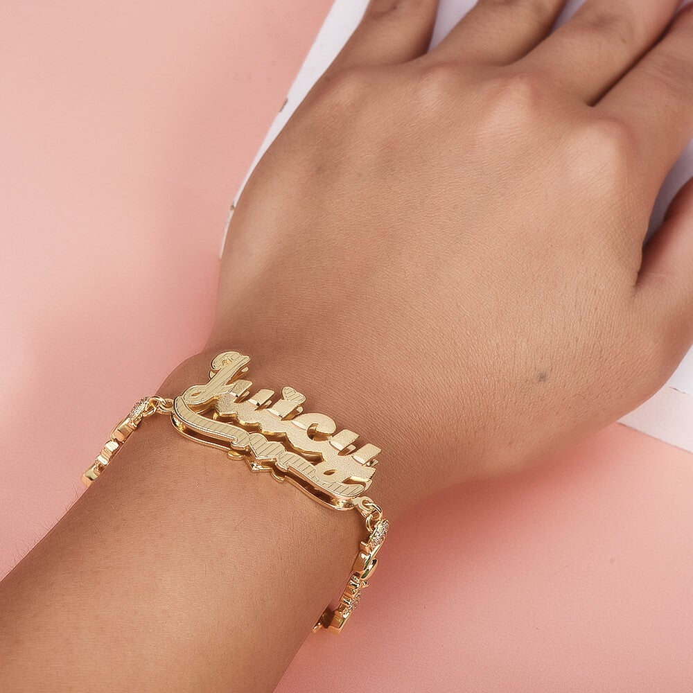 Double Layer Heart with Teddy XOXO Chain Personalized Custom Gold Plated Name Bracelet-silviax