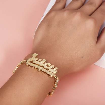 Double Layer Heart with Teddy XOXO Chain Personalized Custom Gold Plated Name Bracelet-silviax