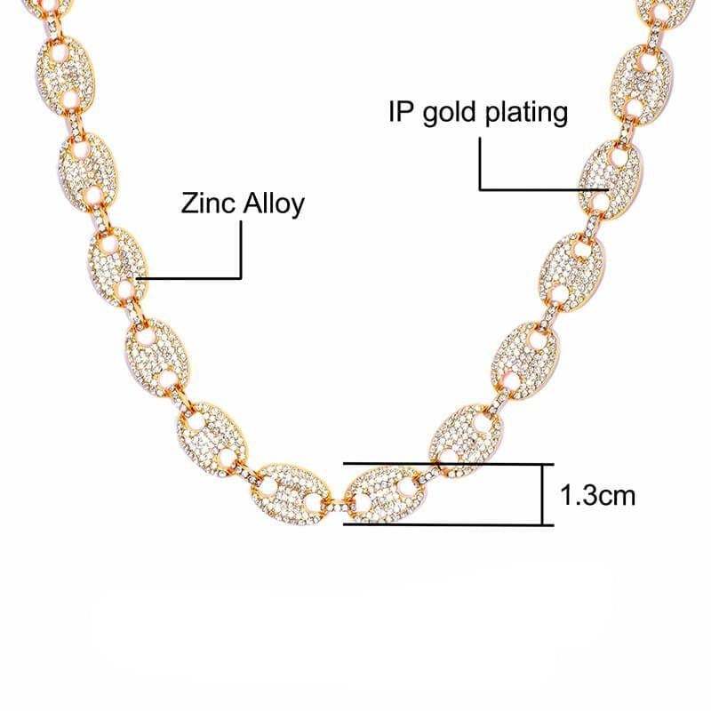 13mm Pig Nose Link Chain Gold Plated Necklace and Bracelet Set-silviax