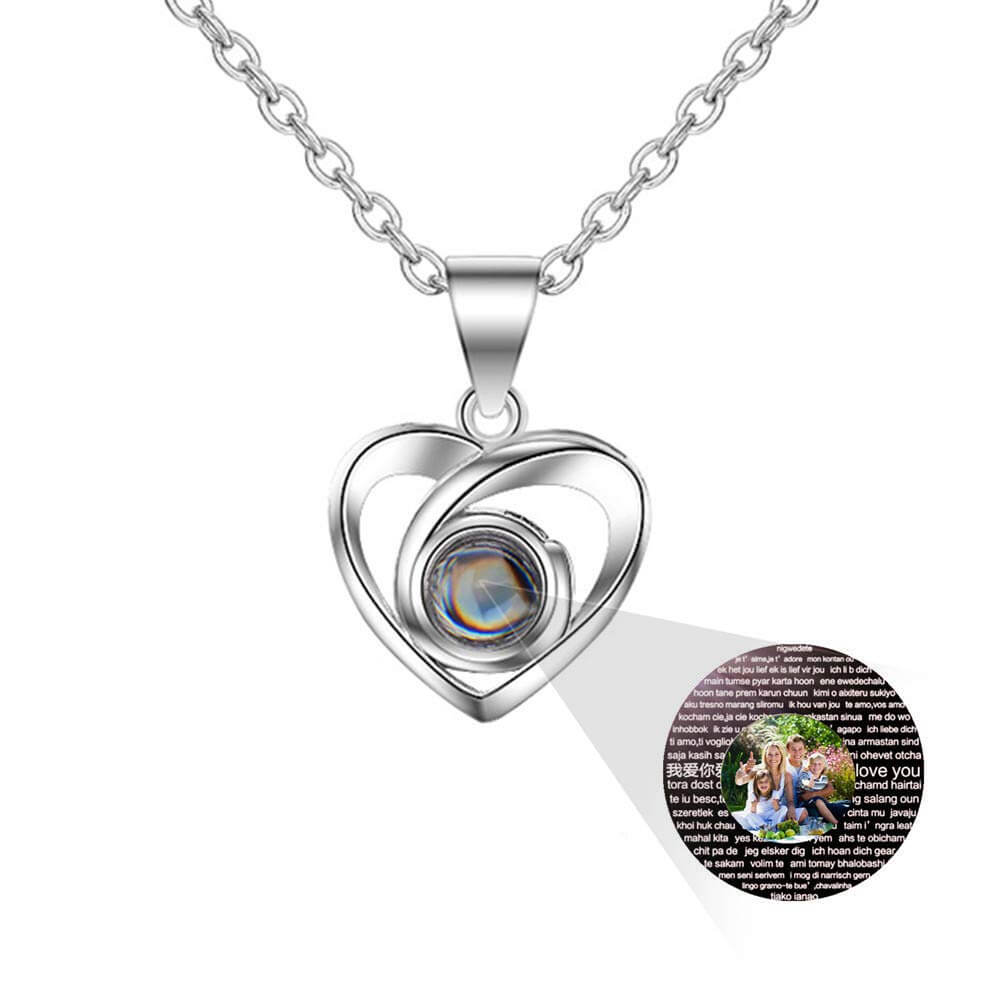 100 Languages "I Love You" With Color Photo Projection Heart Necklace Personalized Custom White Gold Photo Necklace-silviax