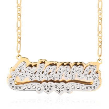 Personalized Custom Double Layer Two Tone Double Hearts Gold Plated Name Necklace-silviax