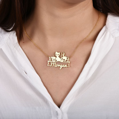 Halloween Gold Plated Personalized Custom Cat Pumpkins Name Necklace Gifts For Kids-silviax