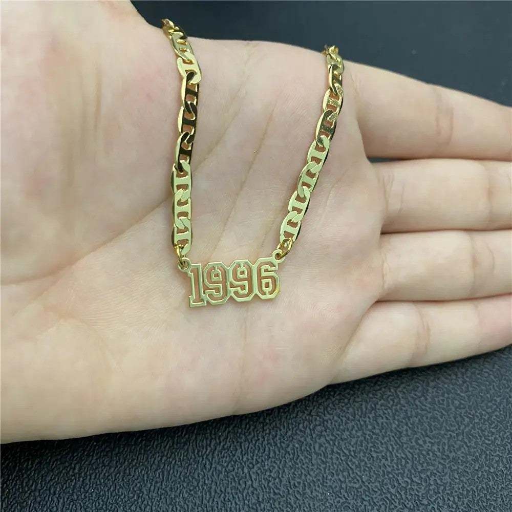Hollow Birth Year Luck Number Nameplate Personalized Custom Gold Plated Number Necklace-silviax