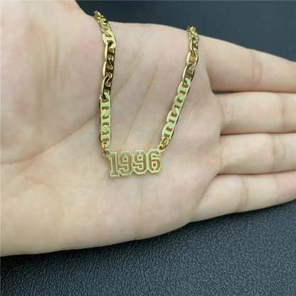 Hollow Birth Year Luck Number Nameplate Personalized Custom Gold Plated Number Necklace-silviax