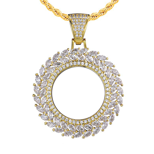 Custom Personalized Round Pendant Hip Hop Photo Necklace Gold Plated-silviax
