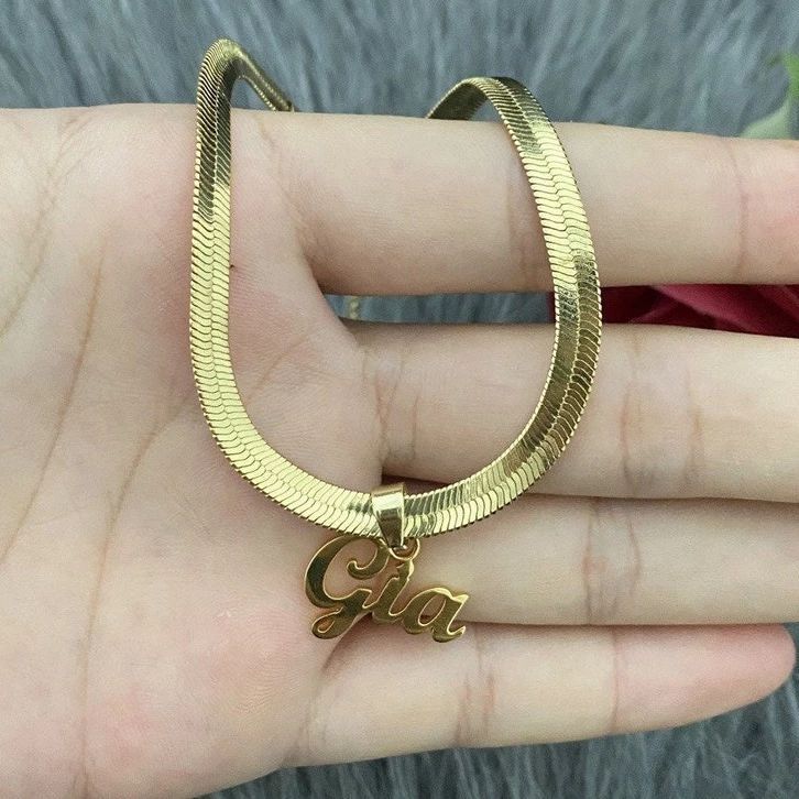 Personalized Gold Plated Herringbone Name Anklets for Women-silviax