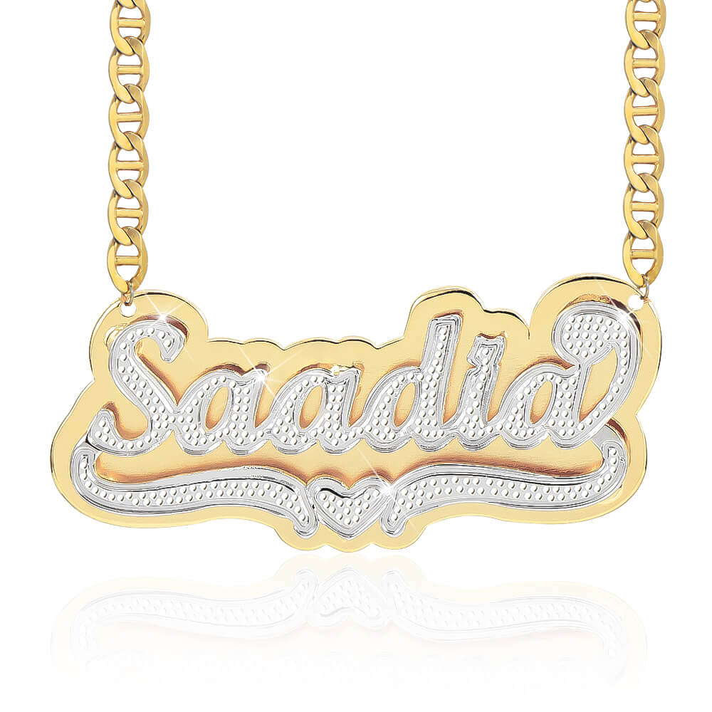 Mariner Chain Double Layer Two Tone Heart Personalized Custom Name Necklace Gold Plated-silviax