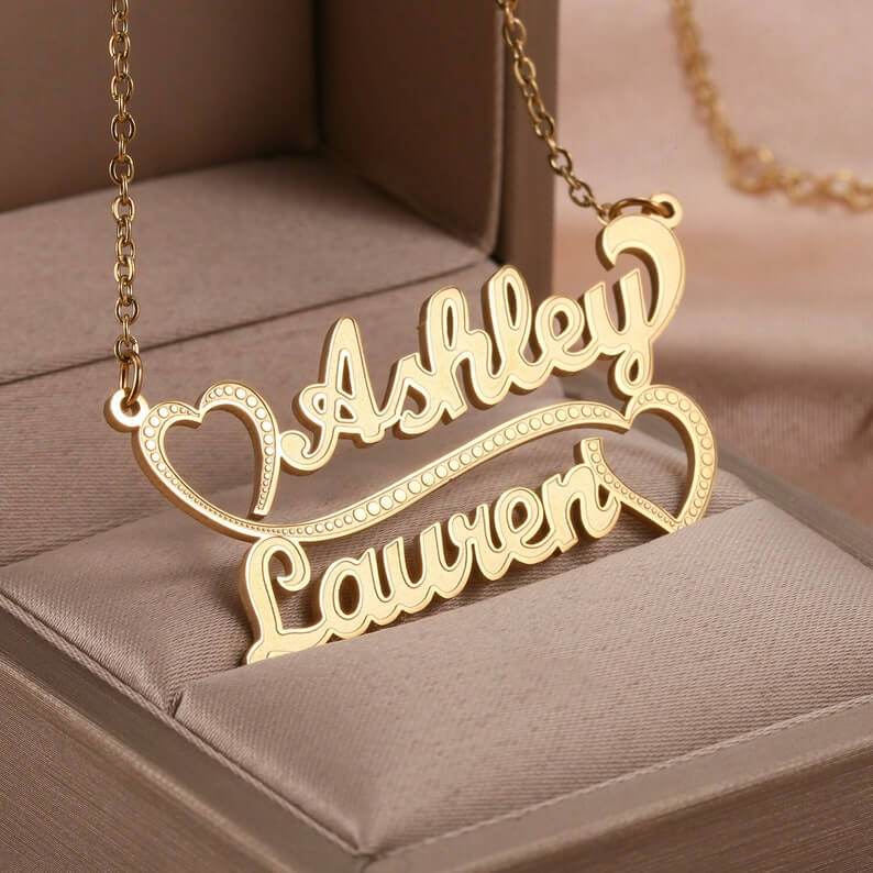 Two Names With Hearts Couple Personalized Custom Name Necklace-silviax