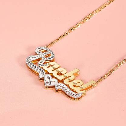 Double Layer Two Tone Heart Nameplate Personalized Custom Gold Plated Name Necklace-silviax