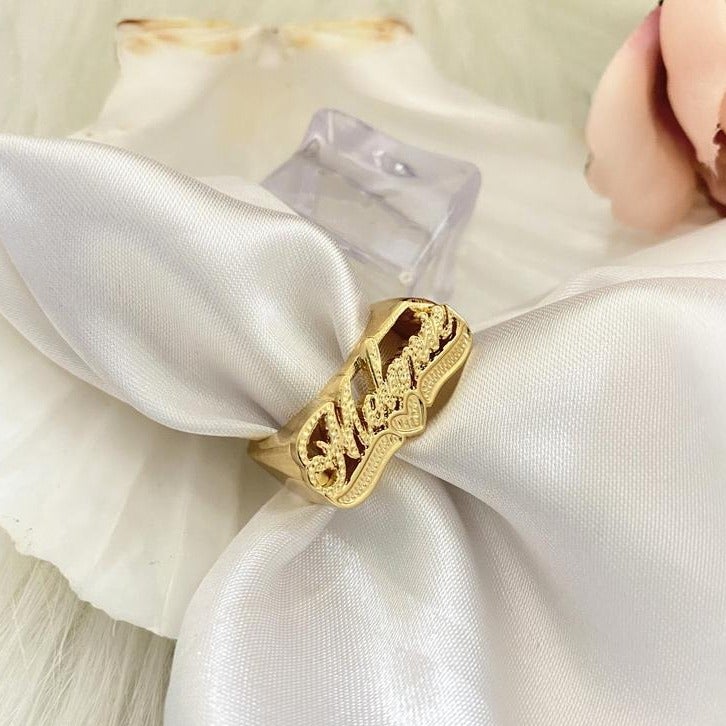 Love Heart Personalized Custom Nameplate Gold Plated Name Ring Jewelry Gift for Women Girlfriend-silviax