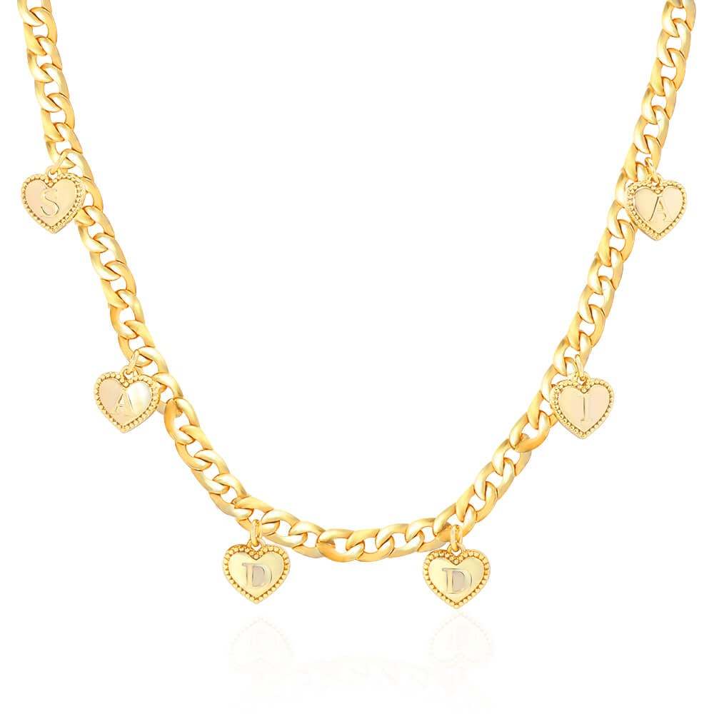 Engraved Capital Letter Heart Pendant With Cuban Chain Personalized Custom Gold Plated Name Necklace-silviax