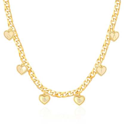 Engraved Capital Letter Heart Pendant With Cuban Chain Personalized Custom Gold Plated Name Necklace-silviax