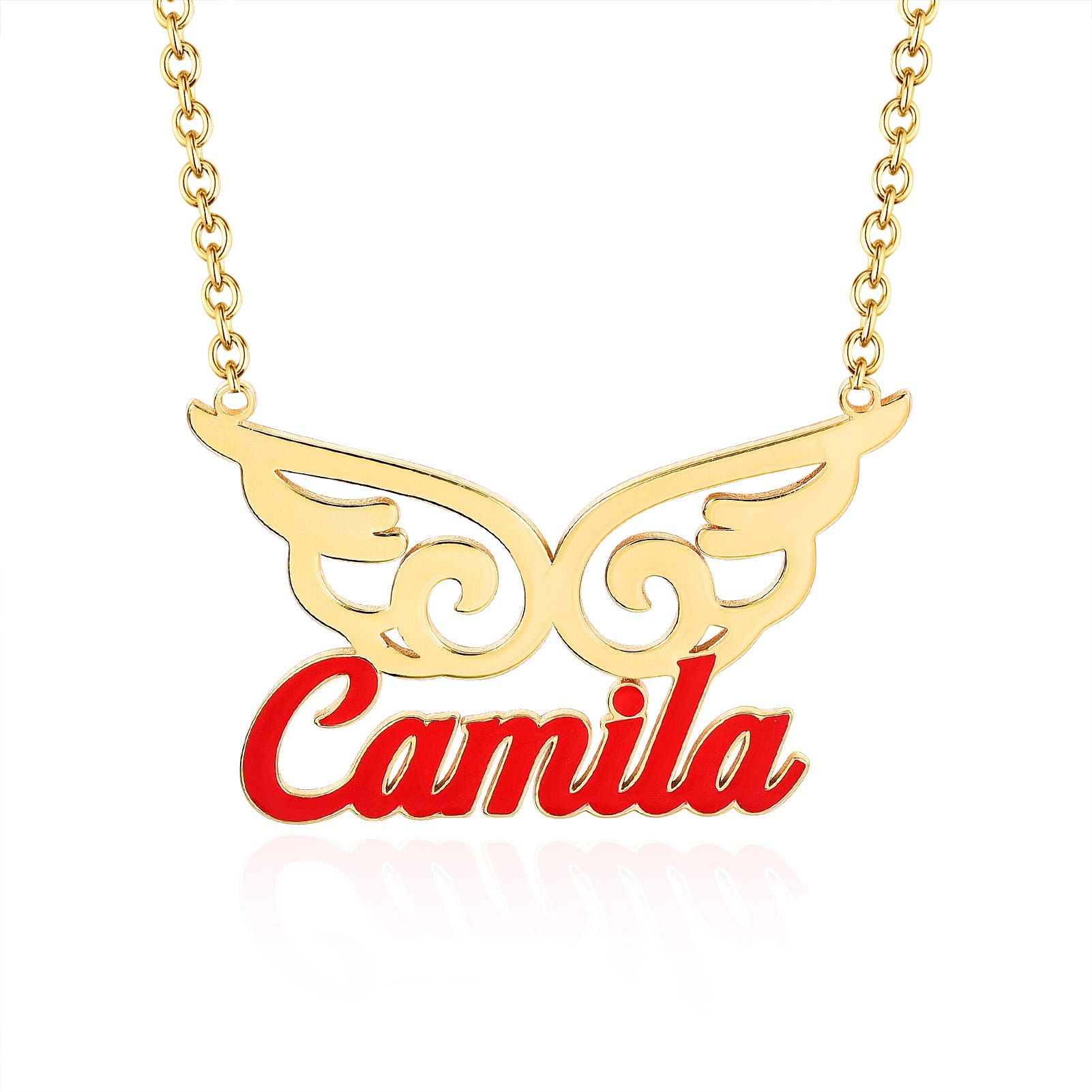 Gold Plated Wing and Color Enamel Nameplate Custom Personalized Name Necklace-silviax