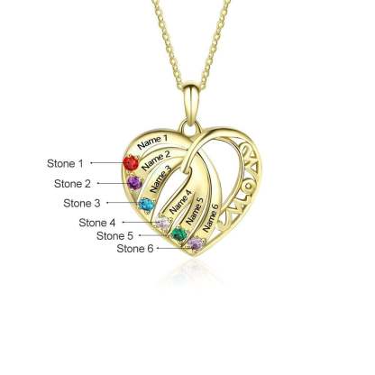 3-6 Name with Birthstones Personalized Custom Family Necklace Mother's Day Gift for Mom Women