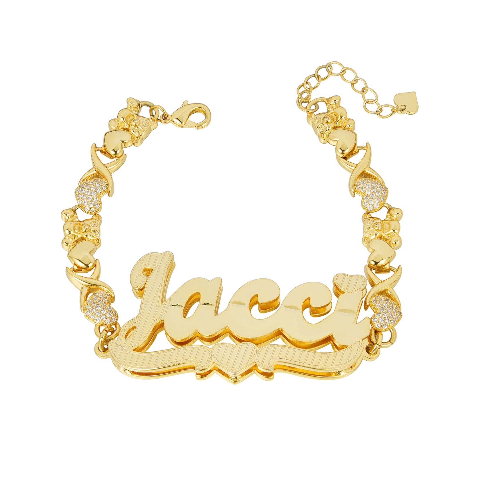 Double Layer Heart with Teddy XOXO Chain Personalized Custom Gold Plated Name Bracelet-silviax